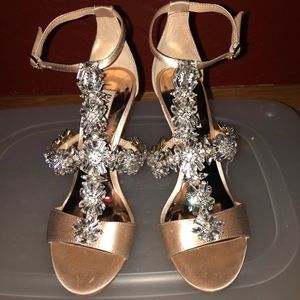 Badgley Mischka munroe latte satin heels